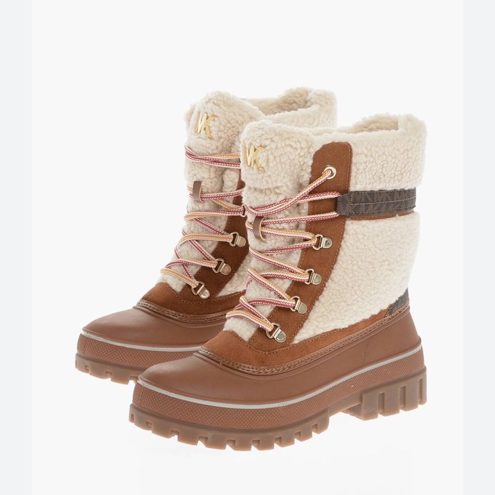 NEW!!! Michael Kors Brown and Cream Shearling Winter Rain Boots